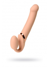 Телесный безремневой вибрострапон Vibrating Bendable Strap-On L - Strap-on-me - купить с доставкой в Перми