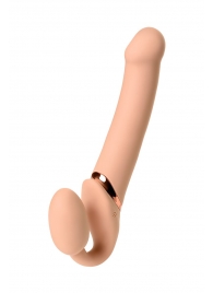 Телесный безремневой вибрострапон Vibrating Bendable Strap-On L - Strap-on-me - купить с доставкой в Перми