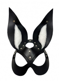 Черная маска зайки с белым мехом на ушках Miss Bunny - БДСМ Арсенал - купить с доставкой в Перми