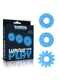 Набор из 3 голубых, светящихся в темноте эрекционных колец Lumino Play - Lovetoy - в Перми купить с доставкой