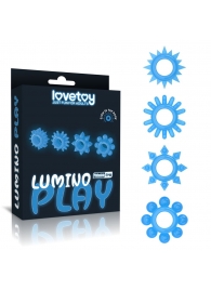 Набор из 4 голубых, светящихся в темноте эрекционных колец Lumino Play - Lovetoy - в Перми купить с доставкой