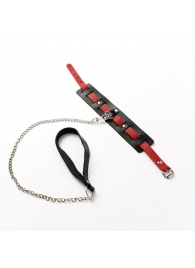 Черный ошейник с красным ремешком и поводком - Crazy Handmade - купить с доставкой в Перми