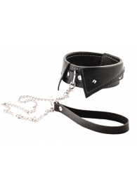 Черный ошейник-воротничок с металлическим поводком - Crazy Handmade - купить с доставкой в Перми