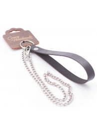 Серебристый металлический поводок с кожаной черной ручкой - 80 см. - Crazy Handmade - купить с доставкой в Перми