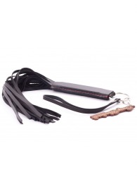 Черная кожаная плеть с удобной ручкой - 50 см. - Crazy Handmade - купить с доставкой в Перми