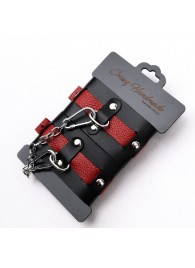 Черно-красные кожаные наручники на металлической сцепке - Crazy Handmade - купить с доставкой в Перми