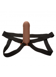 Коричневый фаллопротез из силикона Extension with Harness - 15,75 см. - California Exotic Novelties - купить с доставкой в Перми