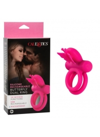 Розовое эрекционное виброкольцо Silicone Rechargeable Dual Butterfly Ring - California Exotic Novelties - в Перми купить с доставкой