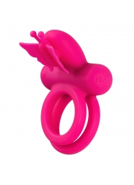 Розовое эрекционное виброкольцо Silicone Rechargeable Dual Butterfly Ring - California Exotic Novelties - в Перми купить с доставкой