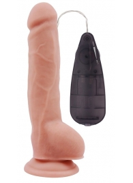 Телесный вибратор с мошонкой на присоске Extra Fun Vibrating Dildo - 23,5 см. - Chisa