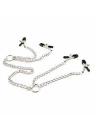 Серебристые зажимы для сосков и половых губ на тонкой цепочке - Notabu - купить с доставкой в Перми