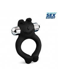 Черное силиконовое эрекционное виброкольцо Sex Expert - Sex Expert - в Перми купить с доставкой