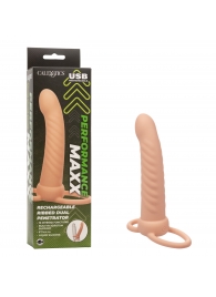 Телесная насадка для двойного проникновения Rechargeable Ribbed Dual Penetrator с вибрацией - California Exotic Novelties - купить с доставкой в Перми