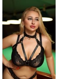 Черная кожаная сбруя с ошейником plus size из нежной кожи - БДСМ Арсенал - купить с доставкой в Перми