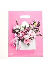 Розовый пакет с цветочным принтом и вырубной ручкой (40х31 см) - Сима-Ленд - купить с доставкой в Перми