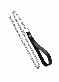 Поводок с ручкой из черной натуральной кожи и карабином для ошейника - Pecado - купить с доставкой в Перми