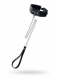 Кожаный двухслойный ошейник с белой строчкой и поводком - Pecado - купить с доставкой в Перми