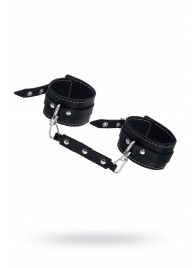 Черные двухслойные кожаные оковы с белой строчкой - Pecado - купить с доставкой в Перми