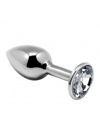 Серебристая анальная втулка с прозрачным кристаллом Mini Metal Butt Plug Size L - 9 см. - Adrien Lastic