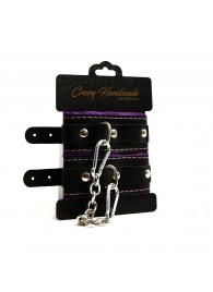 Черно-фиолетовые скругленные наручники с мягкой подкладкой - Crazy Handmade - купить с доставкой в Перми