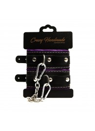 Черно-фиолетовые скругленные наручники с мягкой подкладкой - Crazy Handmade - купить с доставкой в Перми