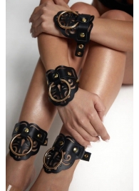 Черные кожаные оковы с резными узорами и клепками - Crazy Handmade - купить с доставкой в Перми