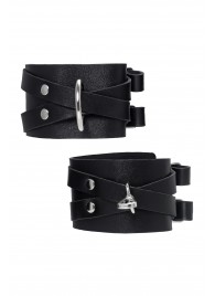Черные кожаные оковы с двумя перекрёстными ремешками - Pecado - купить с доставкой в Перми