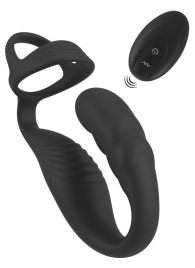 Черное эрекционное кольцо со стимуляцией промежности и анальной пробкой Cock Ring with RC Prostate Plug - Orion - в Перми купить с доставкой