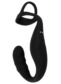 Черное эрекционное кольцо со стимуляцией промежности и анальной пробкой Cock Ring with RC Prostate Plug - Orion - в Перми купить с доставкой