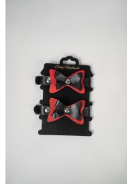 Черно-красные кожаные наручники с бантиками - Crazy Handmade - купить с доставкой в Перми