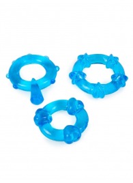 Набор из 3 синих эрекционных колец с различным рельефом - Erowoman-Eroman - в Перми купить с доставкой