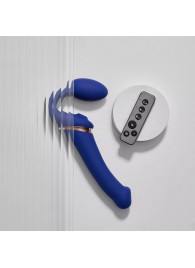 Синий безремневой страпон Multi Orgasm Bendable Strap-On size XL с клиторальной стимуляцией - Strap-on-me - купить с доставкой в Перми