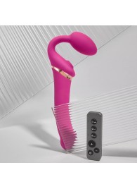 Ярко-розовый безремневой страпон Multi Orgasm Bendable Strap-On size XL с клиторальной стимуляцией - Strap-on-me - купить с доставкой в Перми