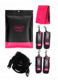 Черно-розовый эротический набор: фиксатор, оковы, наручники, повязка - Erokay - купить с доставкой в Перми