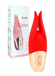 Красный мини-вибратор с раздвоенным кончиком - 12,3 см. - Erokay