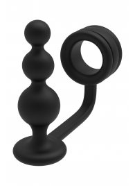 Черное эрекционное кольцо с анальной елочкой Cockring With Beaded Anal Plug - Dream Toys - в Перми купить с доставкой