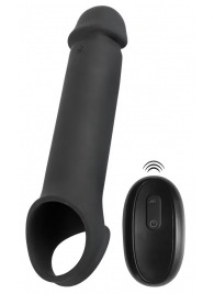 Черная вибронасадка для пениса с хомутом для мошонки и пультом ДУ Remote Controlled Penis Extension - Orion - в Перми купить с доставкой