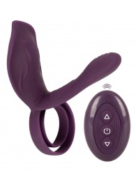 Фиолетовая насадка на член с клиторальным отростком и пультом ДУ RC Couple’s Vibrator 2 - Orion - в Перми купить с доставкой