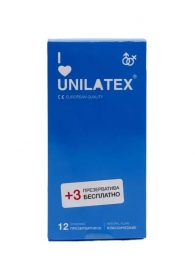 Классические презервативы Unilatex Natural Plain - 12 шт. + 3 шт. в подарок - Unilatex - купить с доставкой в Перми