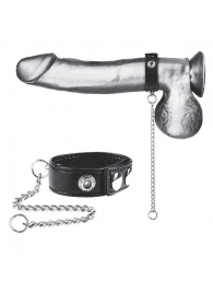 Утяжка на пенис с поводком Snap Cock Ring With 12  Leash - BlueLine - купить с доставкой в Перми