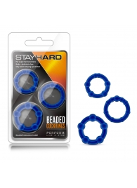 Набор из 3 синих эрекционных колец Stay Hard Beaded Cockrings - Blush Novelties - в Перми купить с доставкой