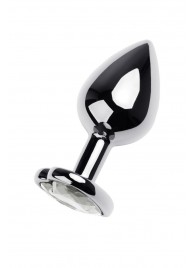 Серебристая анальная пробка с прозрачным кристаллом-сердцем - 8 см. - ToyFa - купить с доставкой в Перми