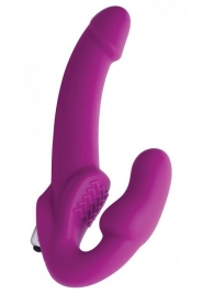 Ярко-розовый безремневой вибрострапон Evoke Vibrating Strapless Silicone Strap-on Dildo - XR Brands - купить с доставкой в Перми