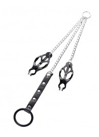 Черно-серебристые зажимы для сосков с кольцом для пениса TOYFA Metal - ToyFa - купить с доставкой в Перми