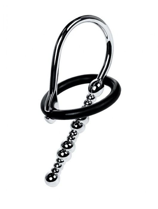 Серебристый уретральный плаг-бусины TOYFA Metal с мягким фиксириющим кольцом - ToyFa - купить с доставкой в Перми