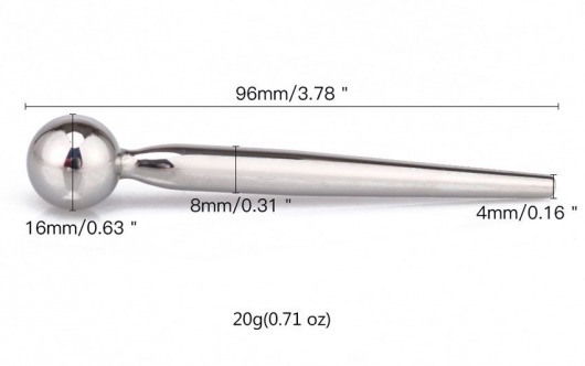 Гладкий металлический уретральный плаг с шариком - 9,6 см. - Notabu - купить с доставкой в Перми