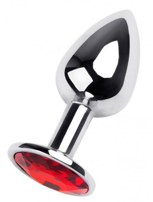 Маленькая коническая серебристая анальная пробка с красным кристаллом - 7 см. - ToyFa - купить с доставкой в Перми