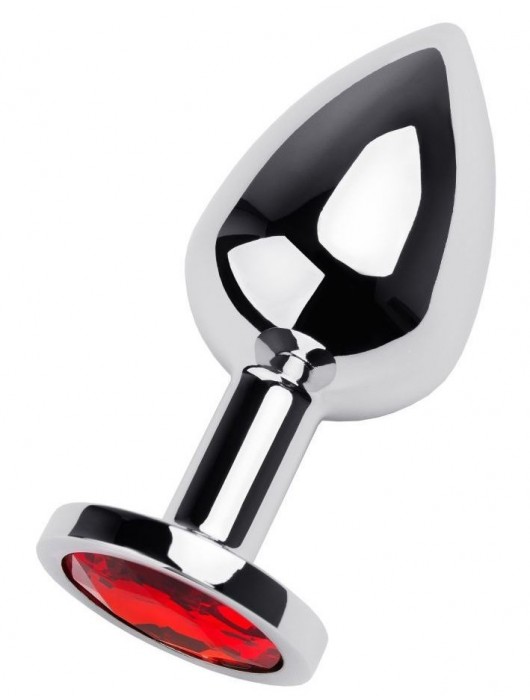 Серебристая коническая анальная пробка с красным кристаллом - 8 см. - ToyFa - купить с доставкой в Перми