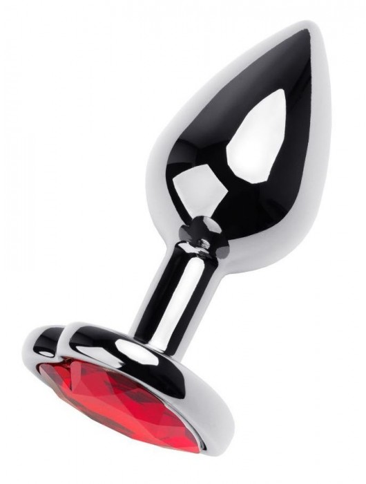 Серебристая коническая анальная пробка с красным кристаллом-сердечком - 7 см. - ToyFa - купить с доставкой в Перми