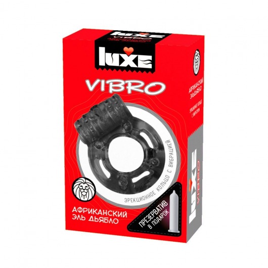 Чёрное эрекционное виброкольцо Luxe VIBRO  Африканский Эль Дьябло  + презерватив - Luxe - в Перми купить с доставкой